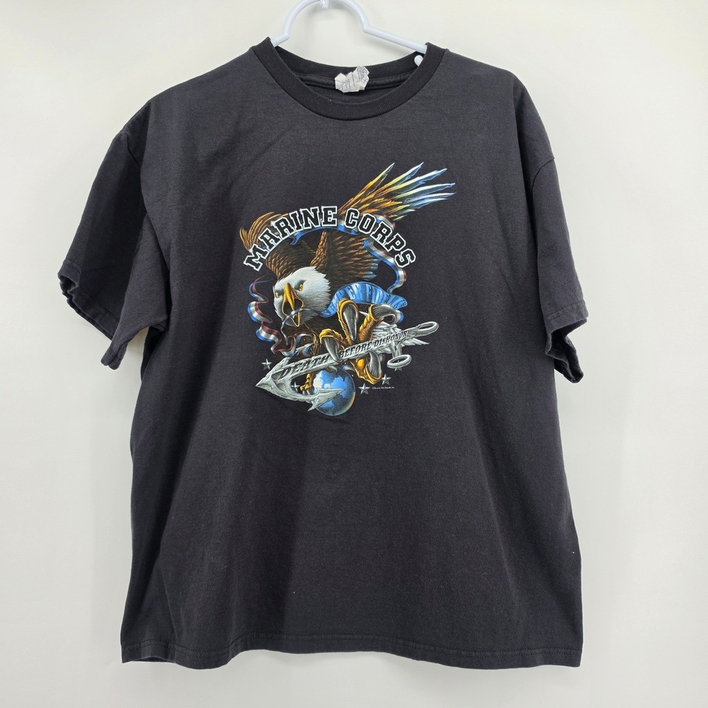 Vintage USMC T Shirt Mens Large Black Delta USA Fabric Death Before Dishonor